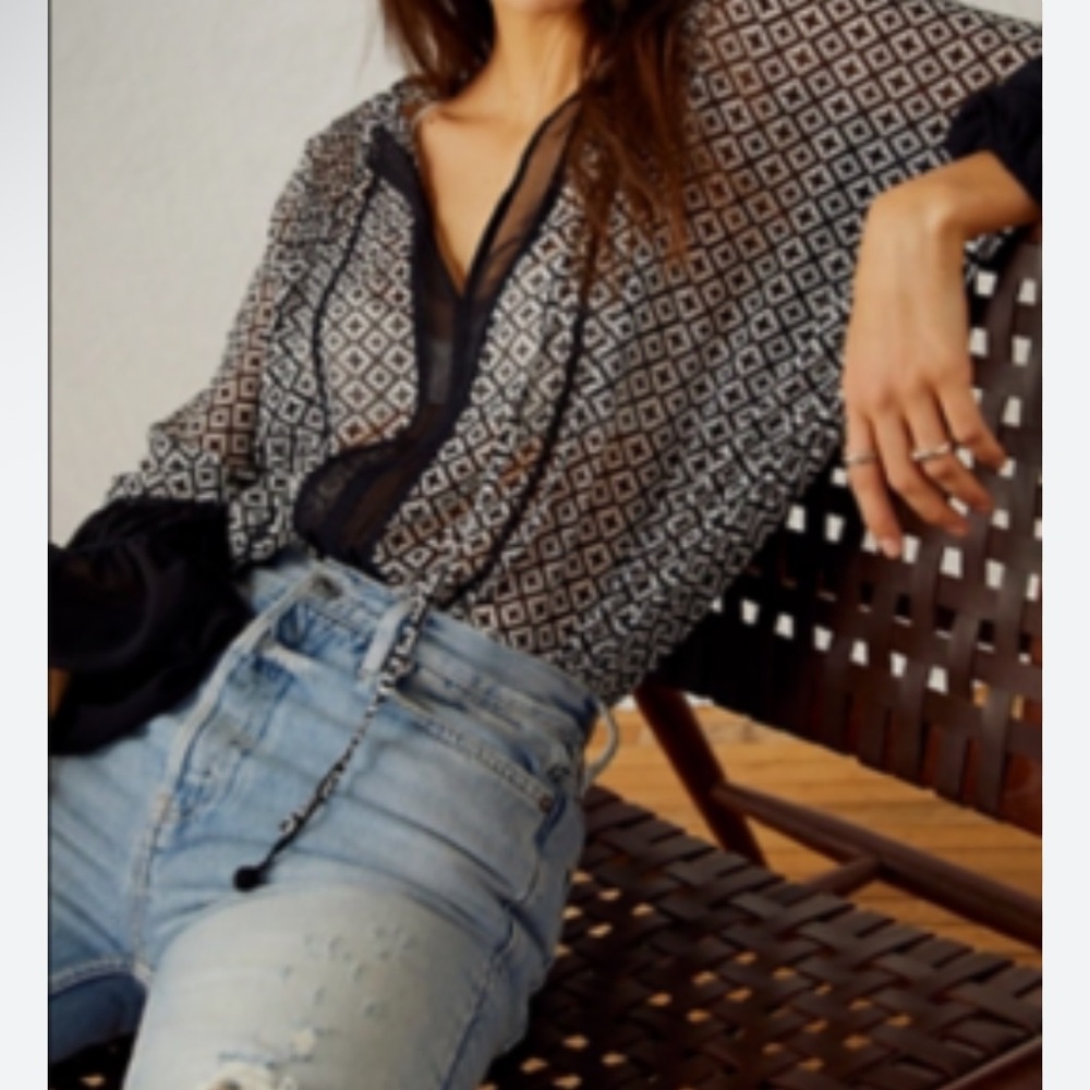 Free People Intimately Womens Jolene Bodysuit M Semi Sheer White Peasant Boho